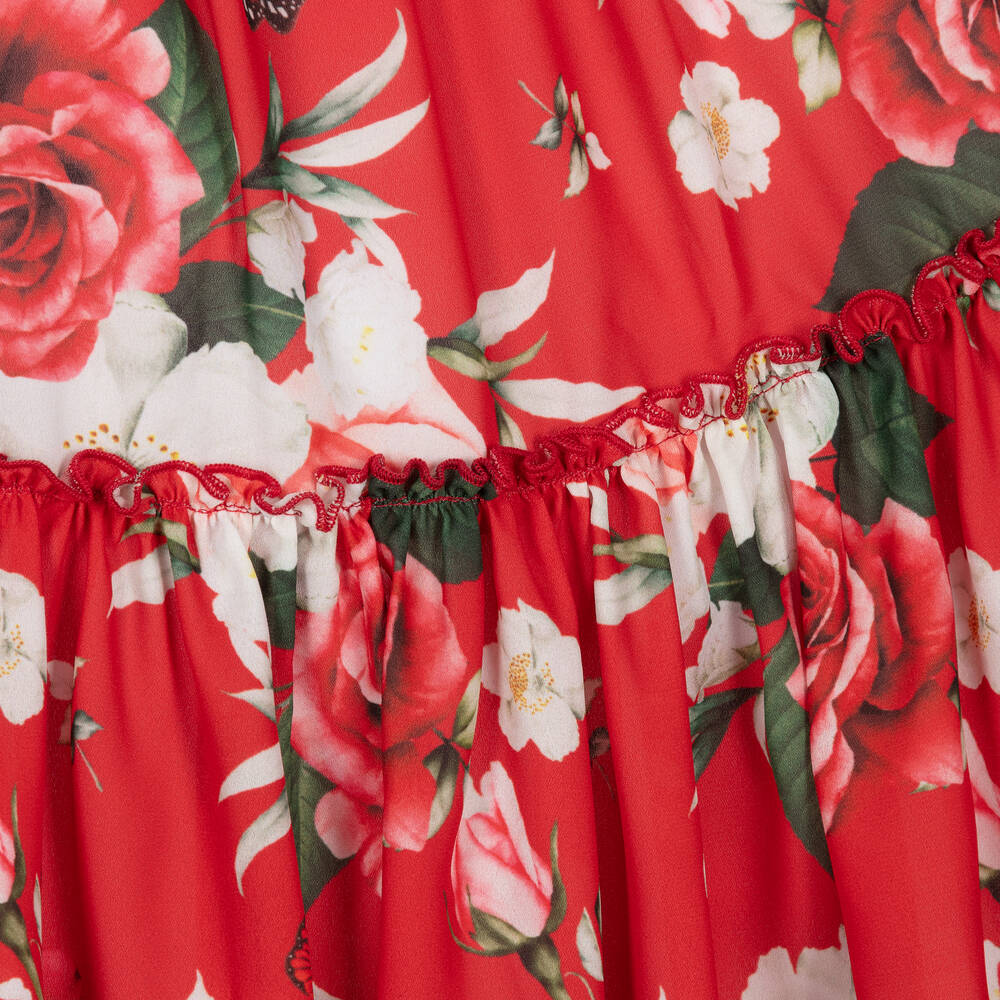 Piccola Speranza - Girls Red Floral Crêpe Dress | Childrensalon
