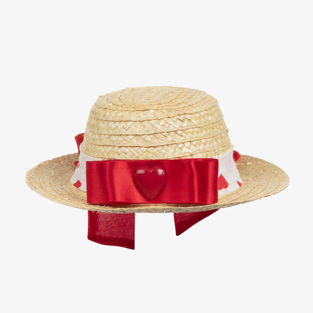 Piccola Speranza - Girls Red Ribbon Straw Hat | Childrensalon