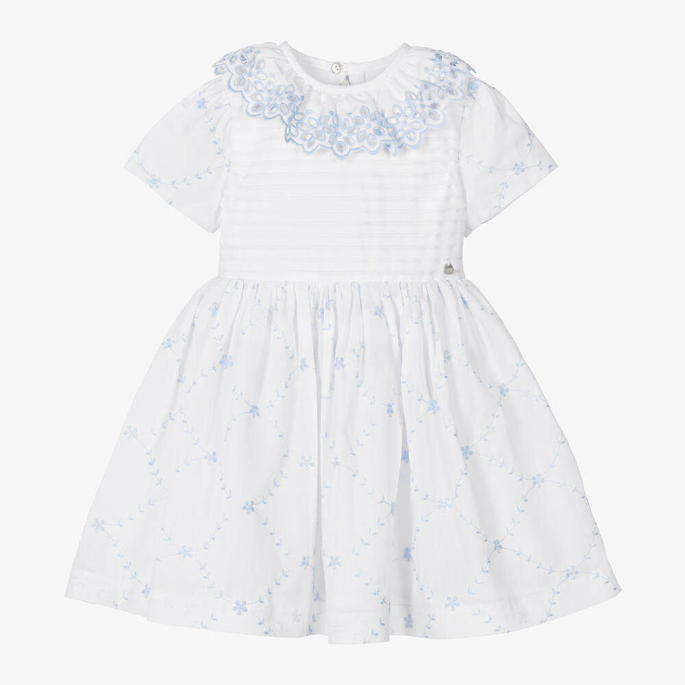 Piccola Speranza - Girls White & Blue Floral Dress | Childrensalon