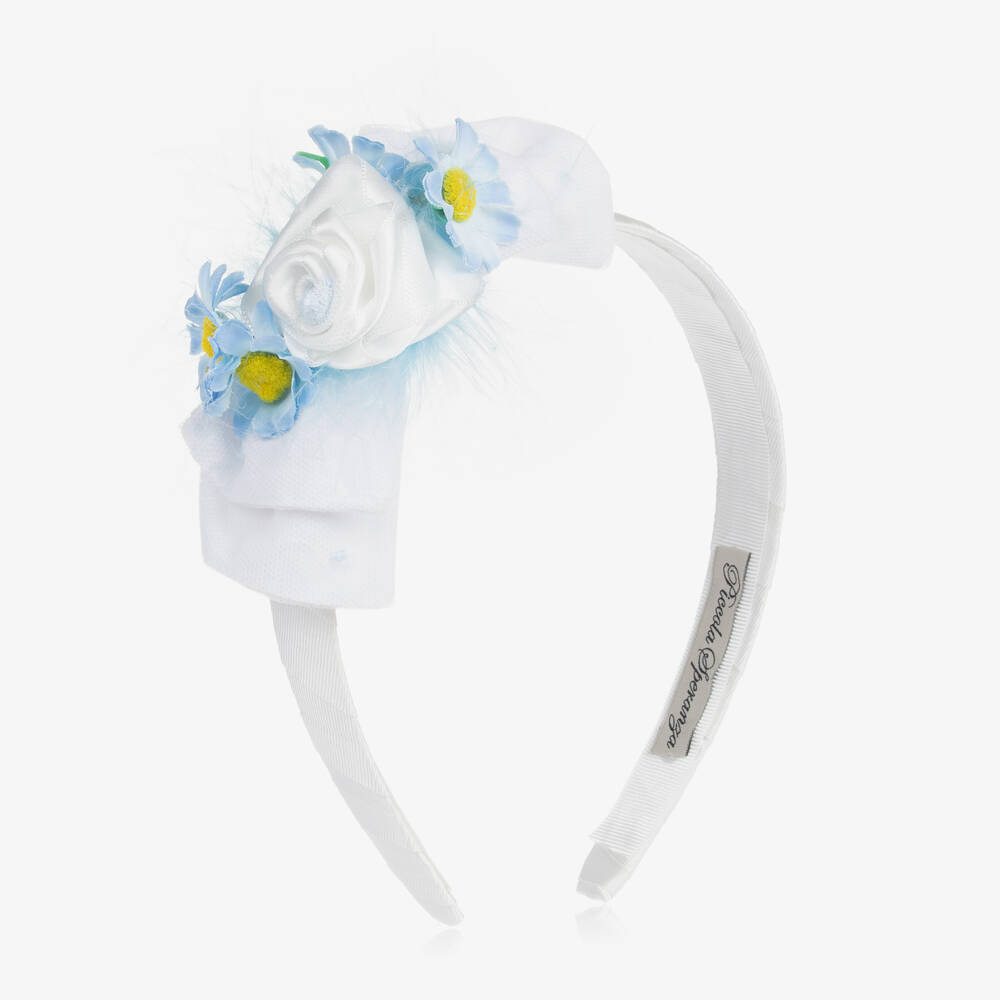 Piccola Speranza - Serre-tête bleu et blanc à fleurs | Childrensalon
