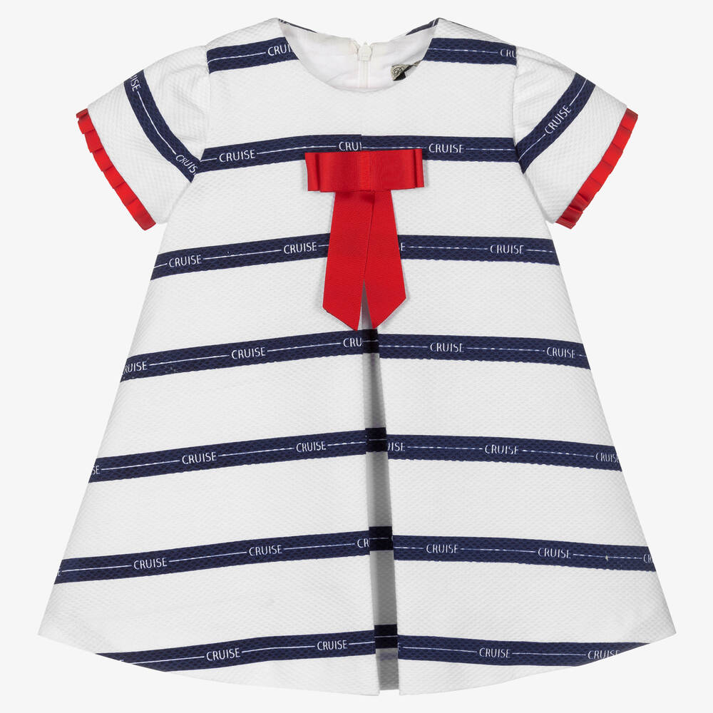 Piccola Speranza - Girls White & Blue Nautical Dress | Childrensalon