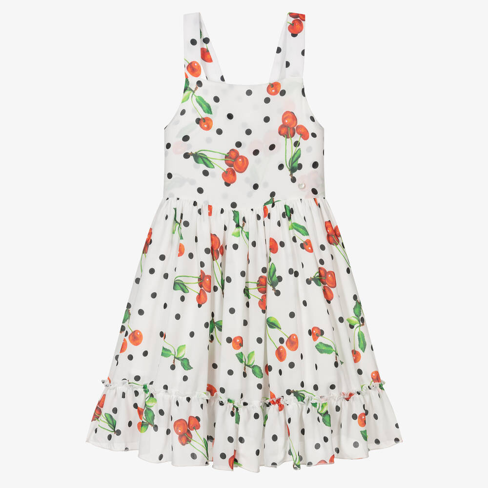 Piccola Speranza - Girls White Chiffon Cherry Dress | Childrensalon