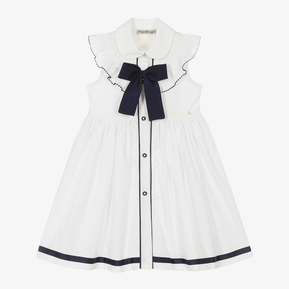 Piccola Speranza - Girls White Cotton Bow Dress | Childrensalon
