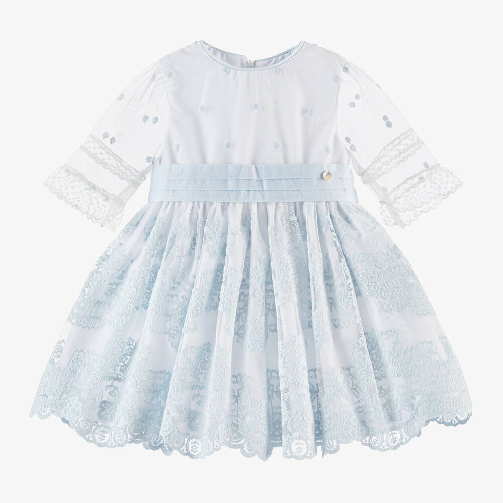 Shop Piccola Speranza Girls White Embroidered Tulle Dress