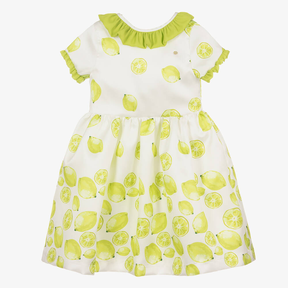Piccola Speranza - Girls White & Green Lime Dress | Childrensalon