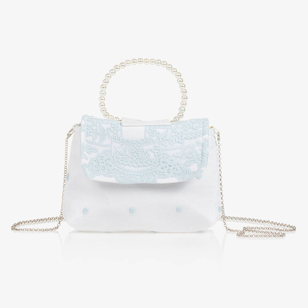 Piccola Speranza - Girls White Lace & Tulle Handbag (18cm) | Childrensalon