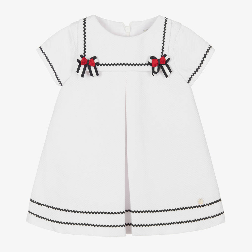 Piccola Speranza Babies' Girls White Nautical Stripe Dress