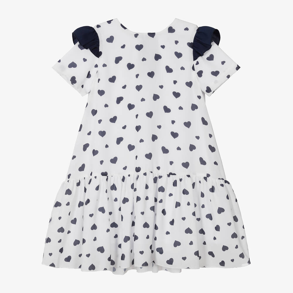 Piccola Speranza - Girls White & Navy Blue Heart Dress | Childrensalon