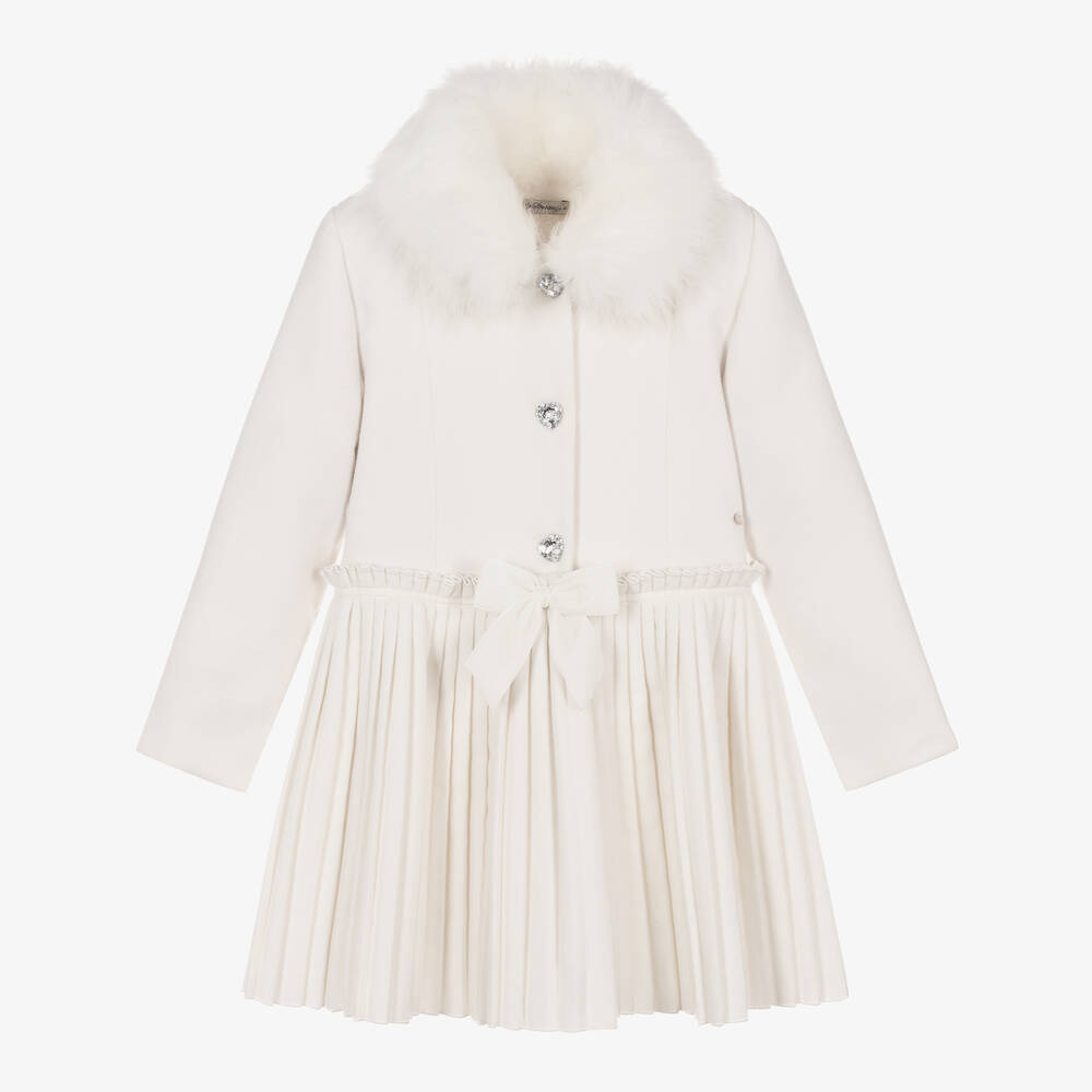 Piccola Speranza - Girls White Pleated Coat | Childrensalon