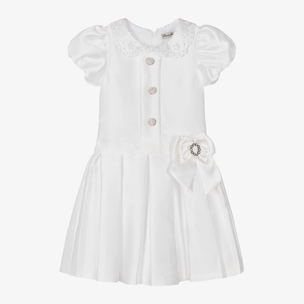 Piccola Speranza - Girls White Satin Collared Dress | Childrensalon