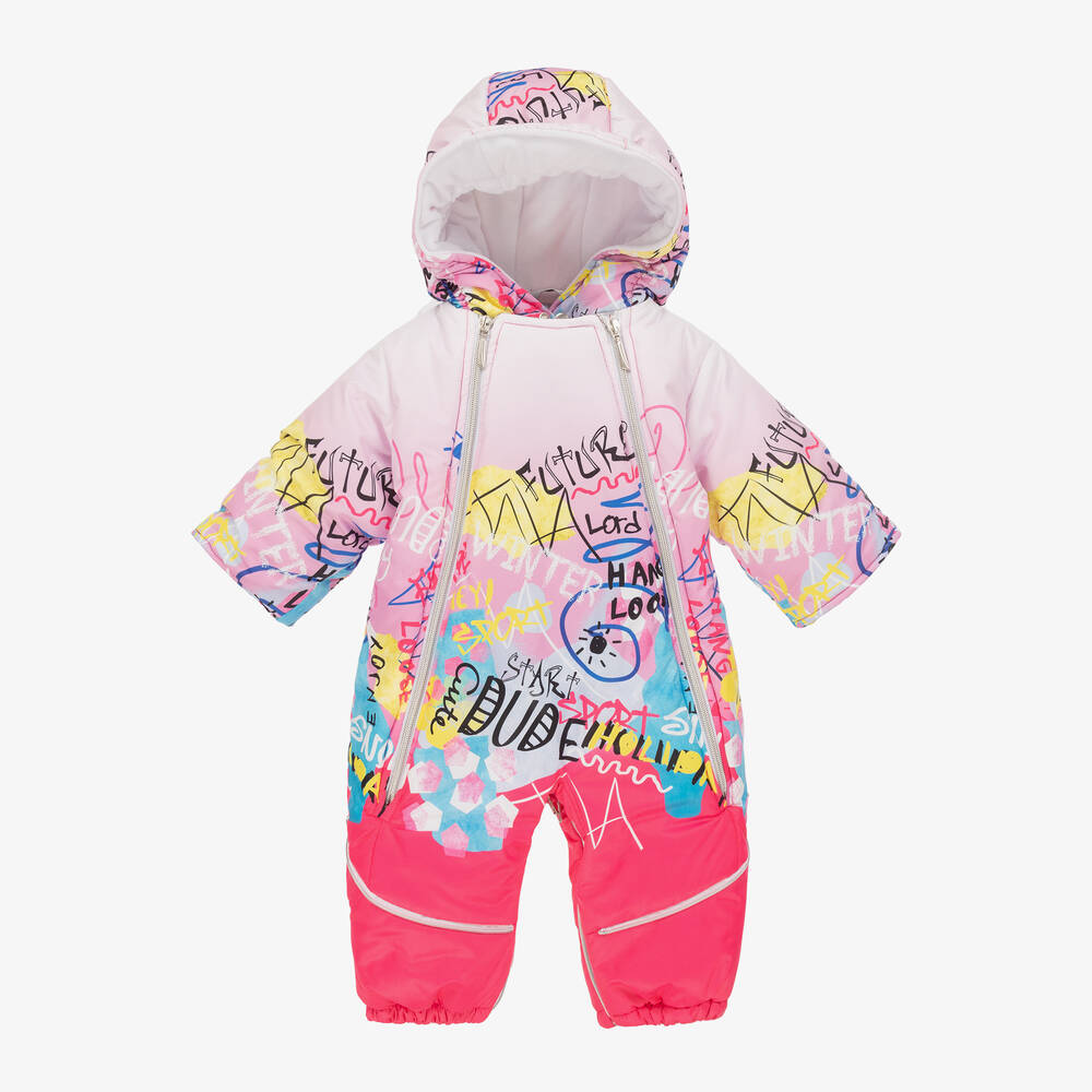 Pilguni - Baby Girls Pink Graffiti Print 2-in-1 Snowsuit | Childrensalon