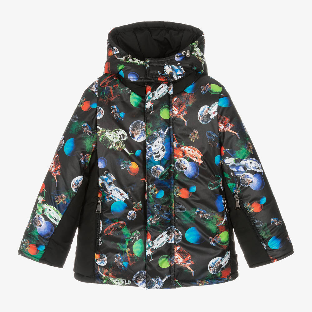 Pilguni - Boys Black Space Print Ski Jacket | Childrensalon