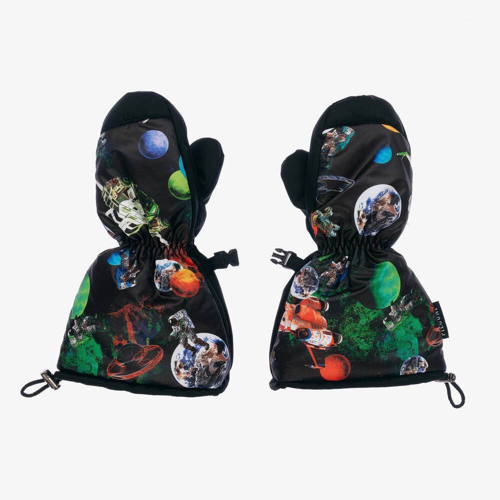 Pilguni - Boys Black Space Print Ski Mittens | Childrensalon