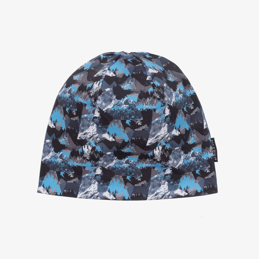 Pilguni - Boys Blue Mountain Print Beanie Hat | Childrensalon