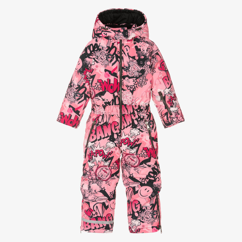 Pilguni - Girls Pink & Black Snowsuit | Childrensalon