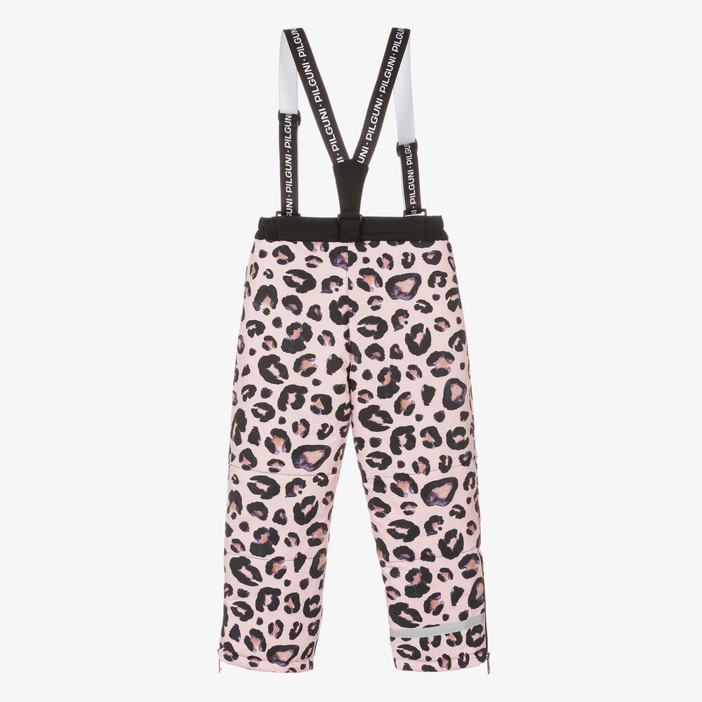 Pilguni - Girls Pink Leopard Print Ski Salopettes | Childrensalon