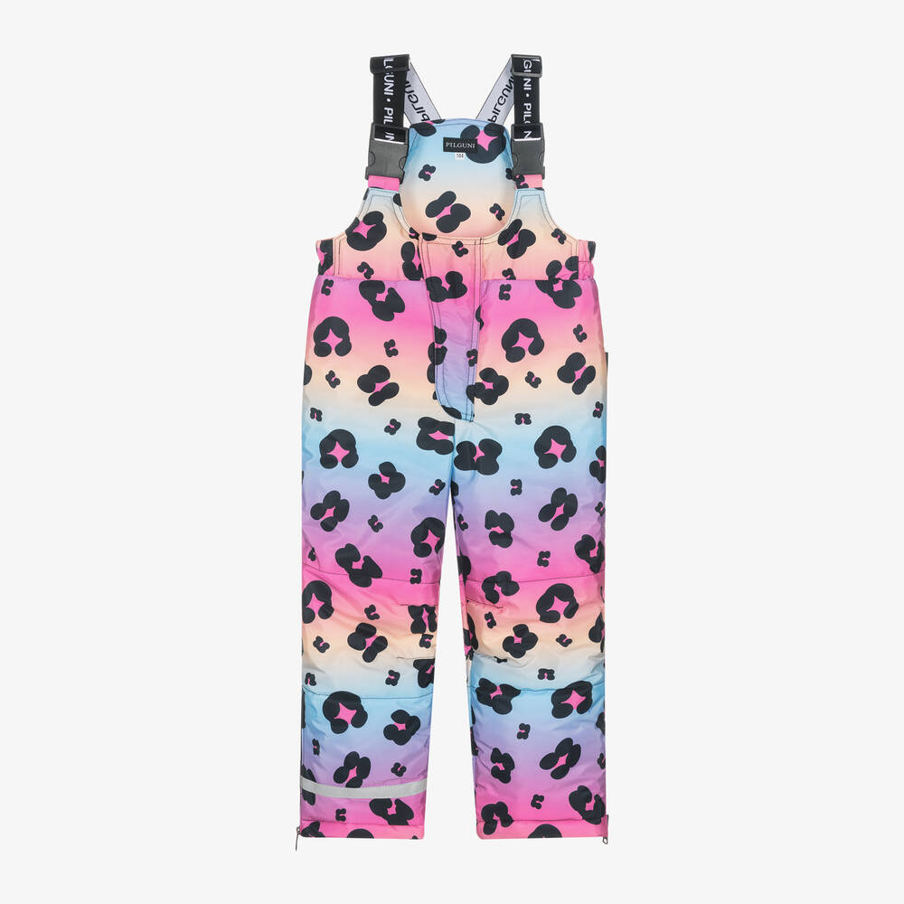 Pilguni - Girls Pink Leopard Print Ski Salopettes | Childrensalon