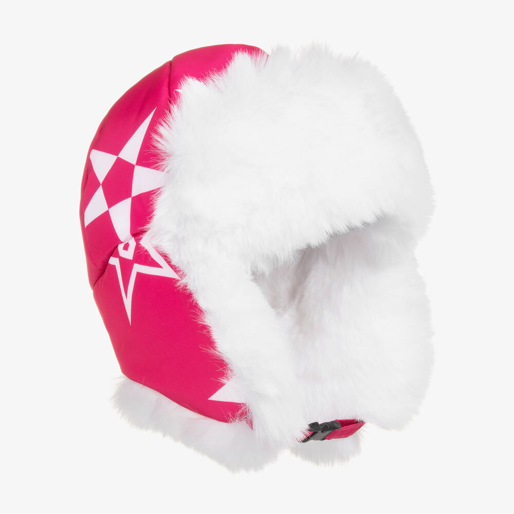 Pilguni - Girls Pink Star Print Padded Snow Hat  | Childrensalon