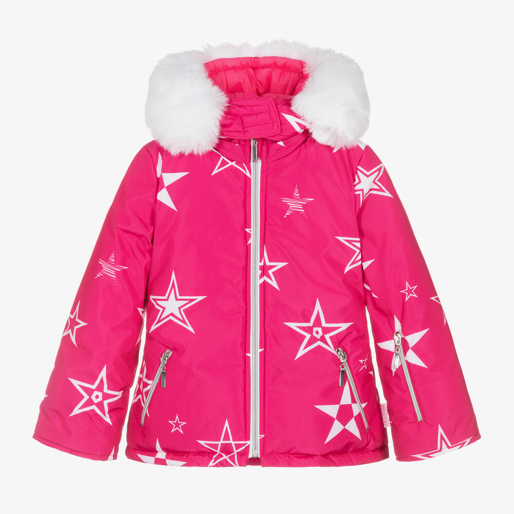 Pilguni - Girls Pink Star Print Ski Jacket | Childrensalon