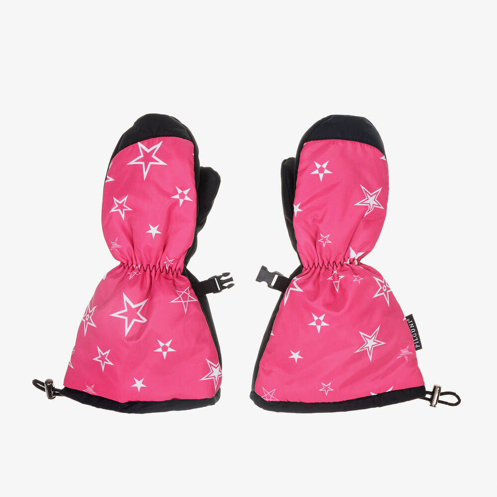 Pilguni - Girls Pink Star Print Ski Mittens | Childrensalon