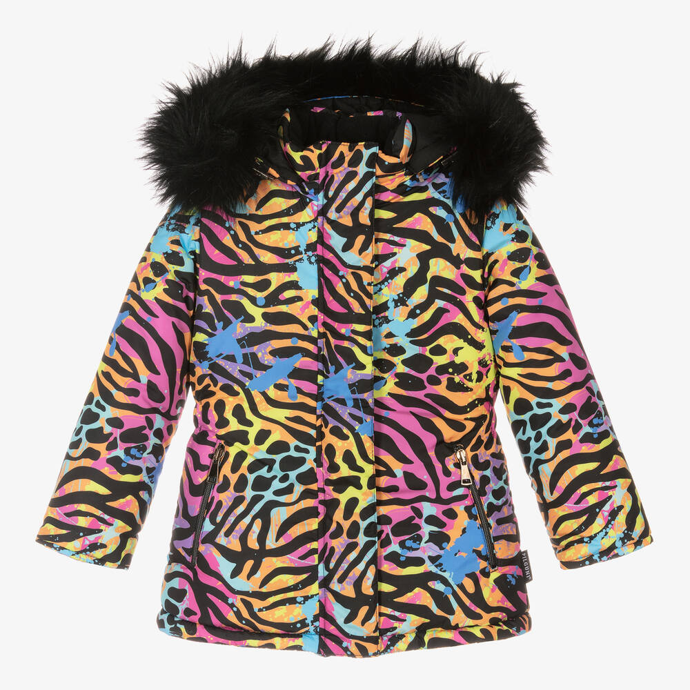 Pilguni - Розовая лыжная куртка с принтом под зебру для девочек | Childrensalon