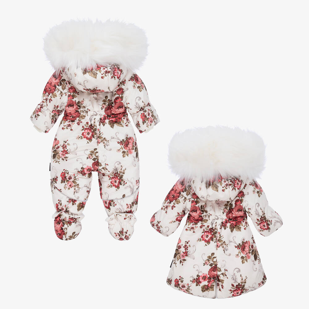 Kid's Ivory Faux Fur-Trimmed Snowsuit Kids