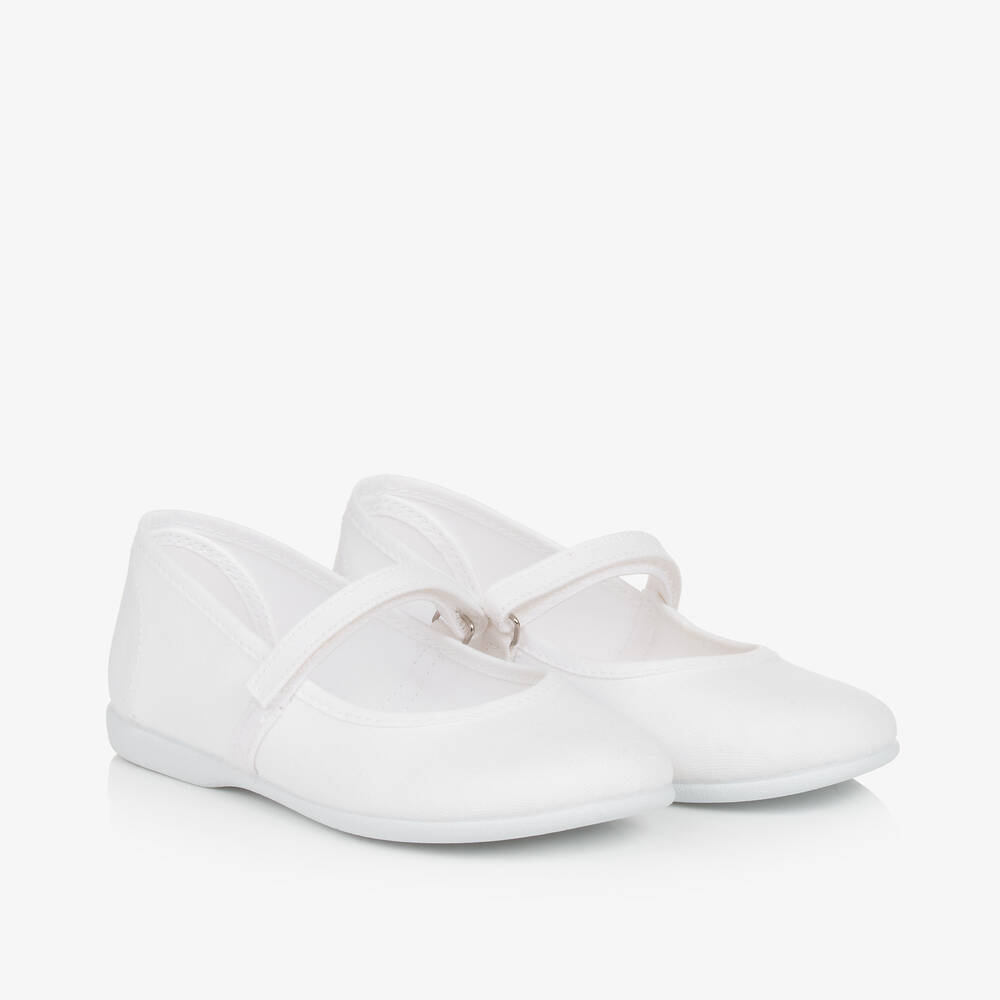 Pisamonas - Girls White Canvas Bar Shoes | Childrensalon
