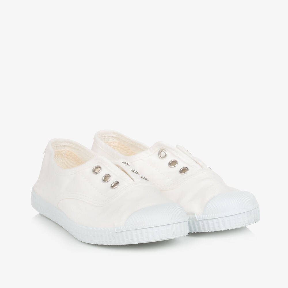 Pisamonas -  حذاء رياضي سهل الإنتعال كانفاس لون أبيض | Childrensalon