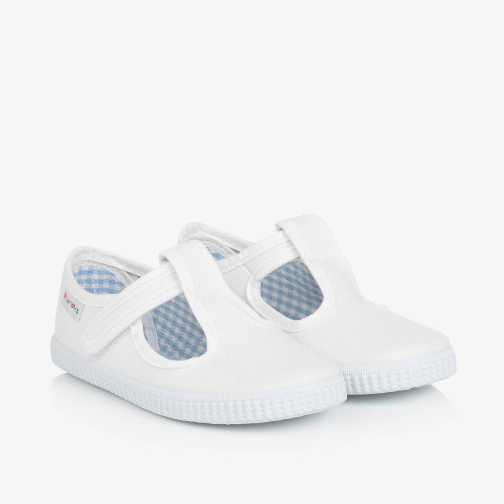 Pisamonas - White Canvas T-Bar Shoes | Childrensalon