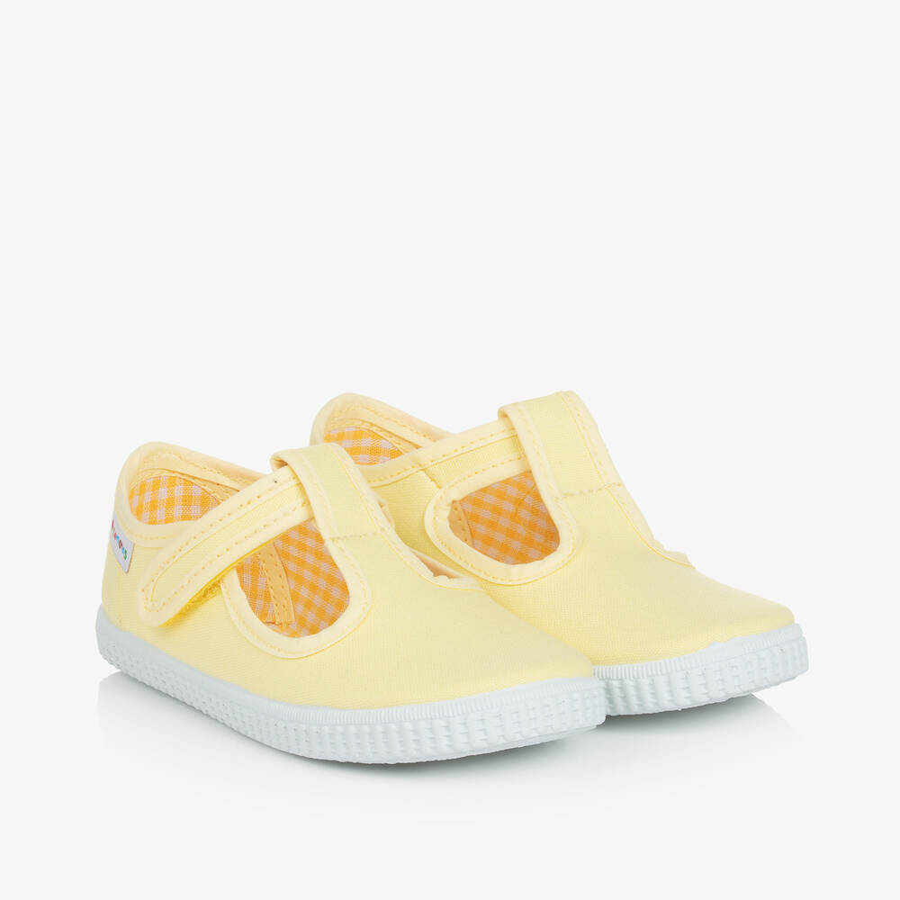 Pisamonas - Yellow Canvas T-Bar Shoes | Childrensalon