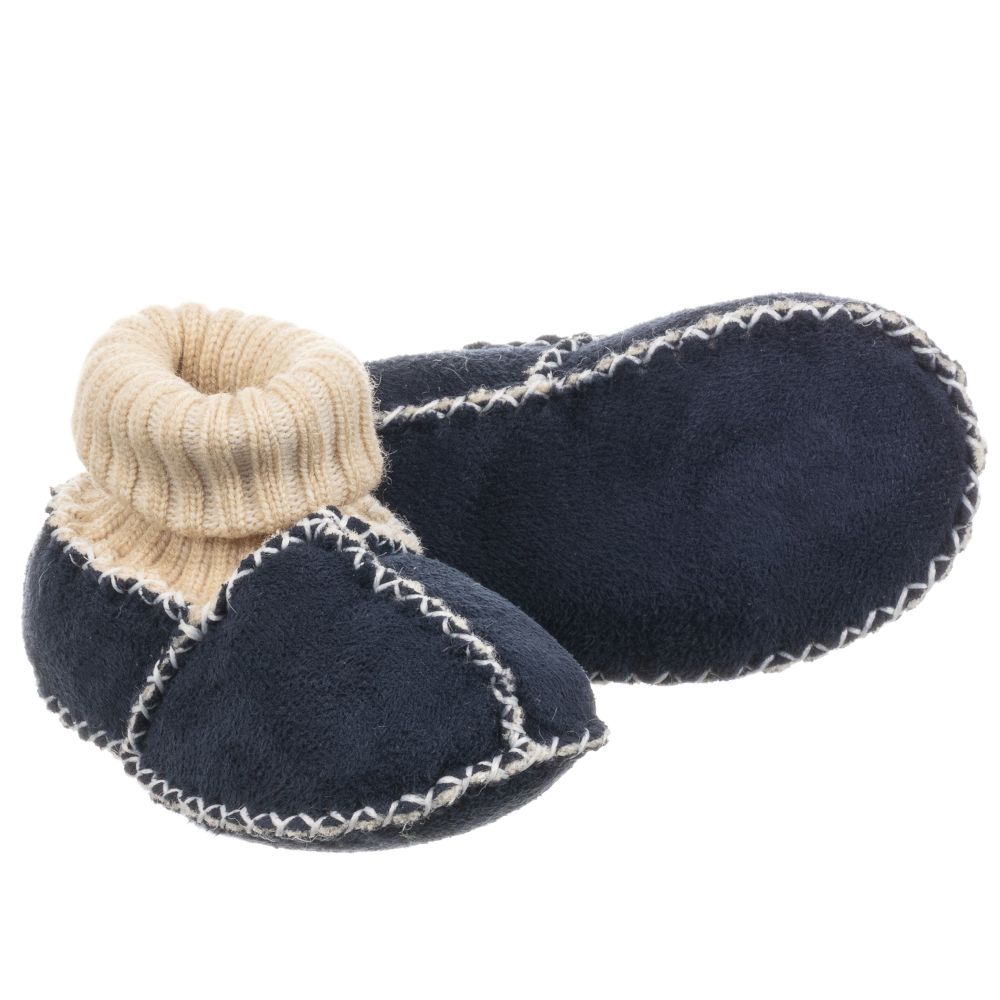 Playshoes Babies' Blue Wool-lined Slippers