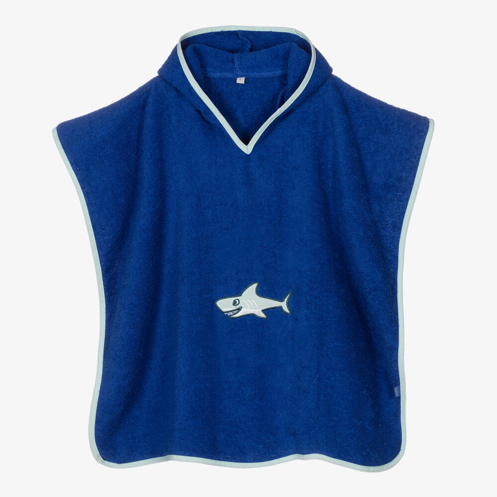 Playshoes - Boys Blue Shark Cotton Poncho Towel | Childrensalon