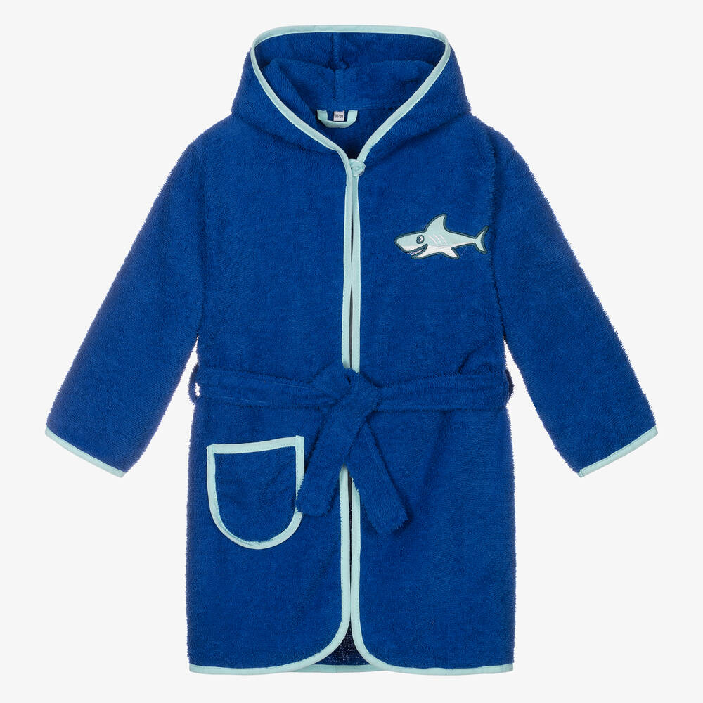 Playshoes - Boys Blue Shark Cotton Robe | Childrensalon