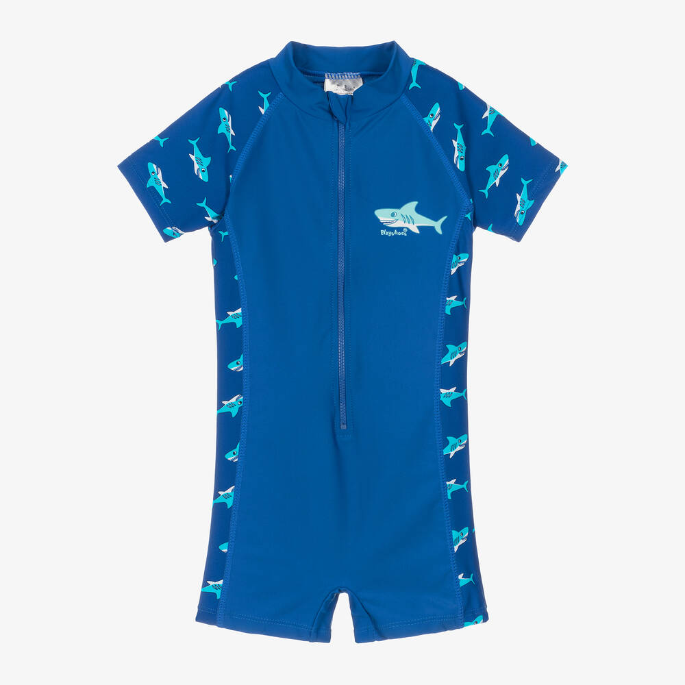 Playshoes - Boys Blue Shark Sun Suit (UPF50+) | Childrensalon