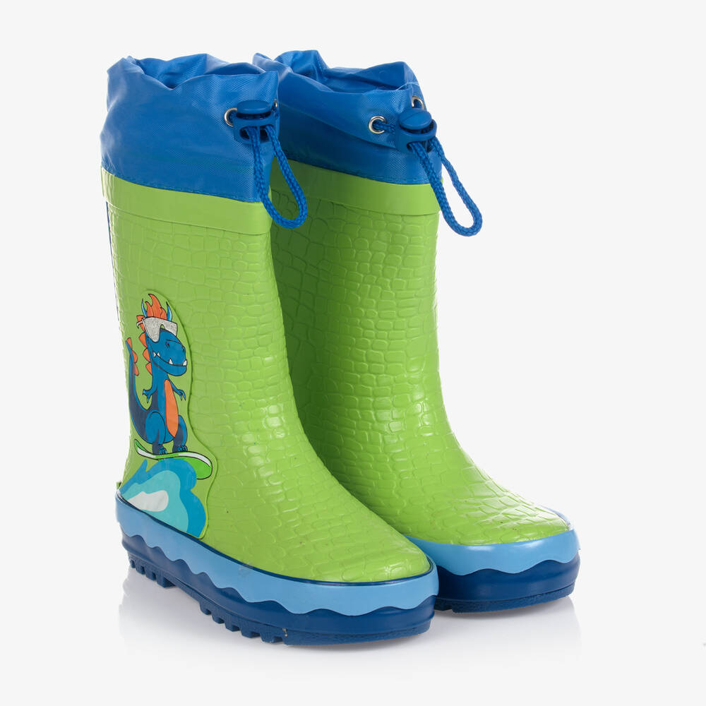 Playshoes - Boys Green Dragon Rain Boots | Childrensalon