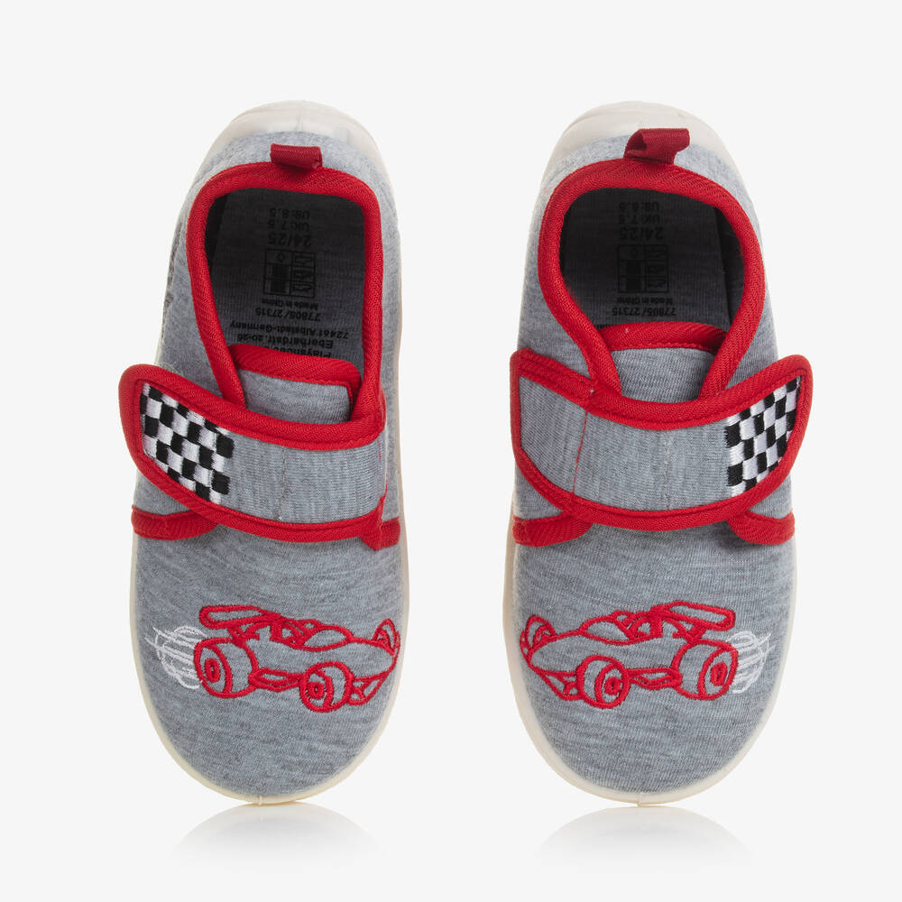 Playshoes - Серо-красные тапочки с машинками для мальчиков | Childrensalon