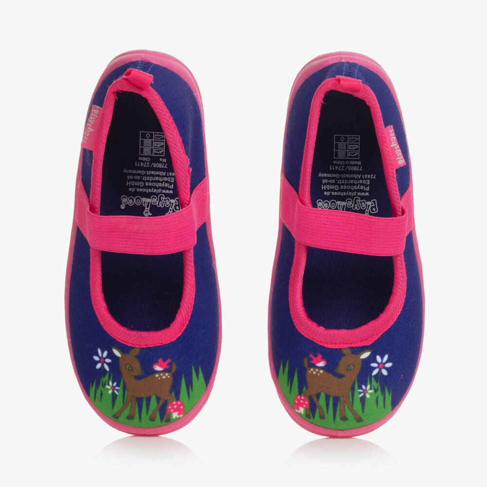 Playshoes - Розово-синие тапочки с оленями | Childrensalon
