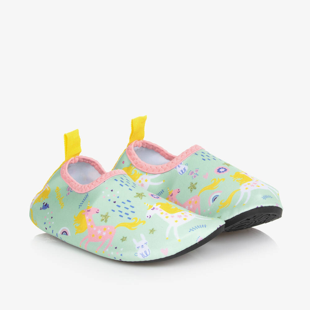 Playshoes - Girls Green Unicorn Aqua Shoes  | Childrensalon