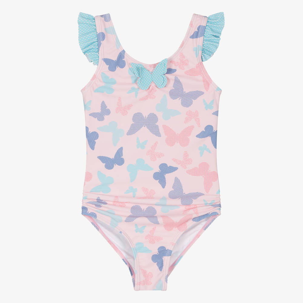 Playshoes - Girls Pink Butterfly Swimsuit (UPF50+) | Childrensalon