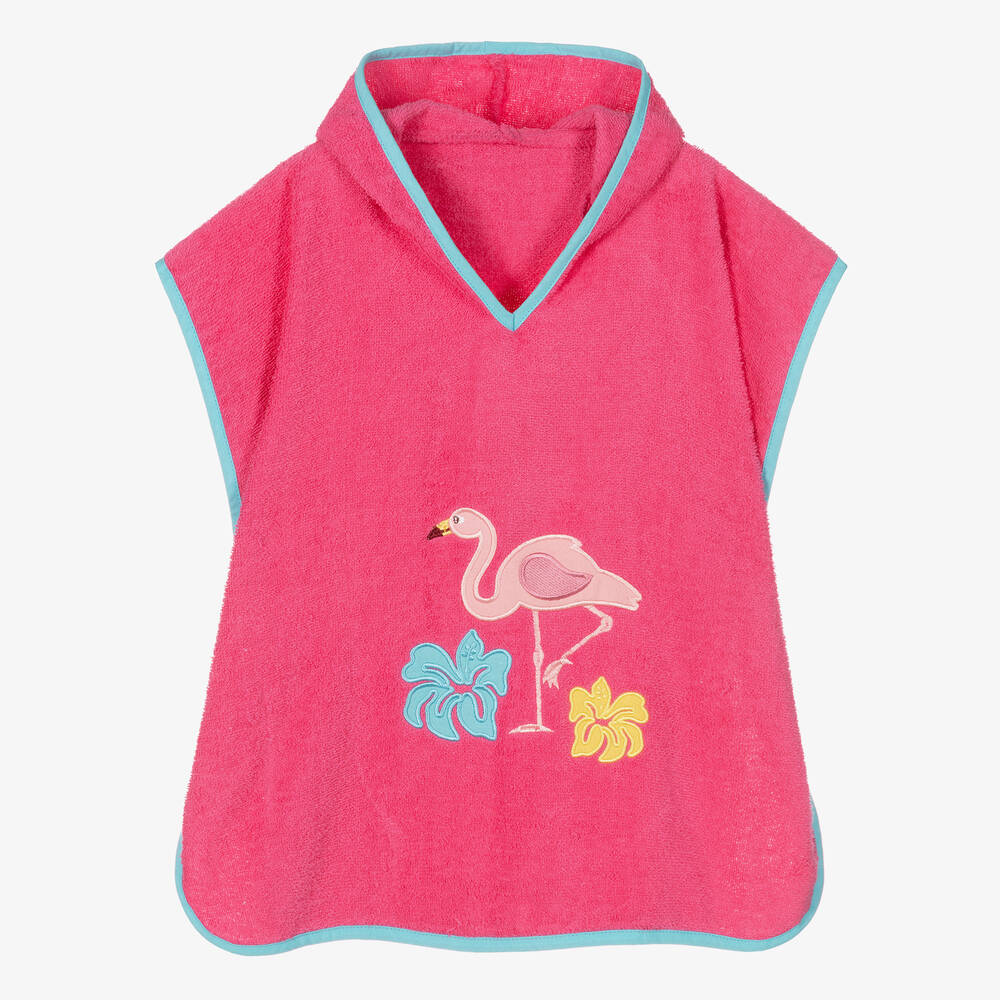 Playshoes - Girls Pink Cotton Flamingo Poncho Towel | Childrensalon
