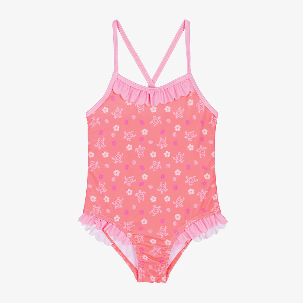 Playshoes - Girls Pink Floral Swimsuit (UPF40+) | Childrensalon