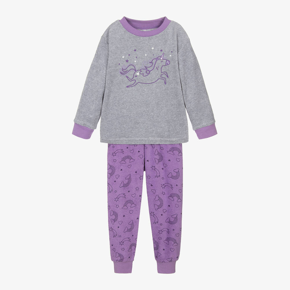 Playshoes - Girls Purple Towelling Pyjamas | Childrensalon