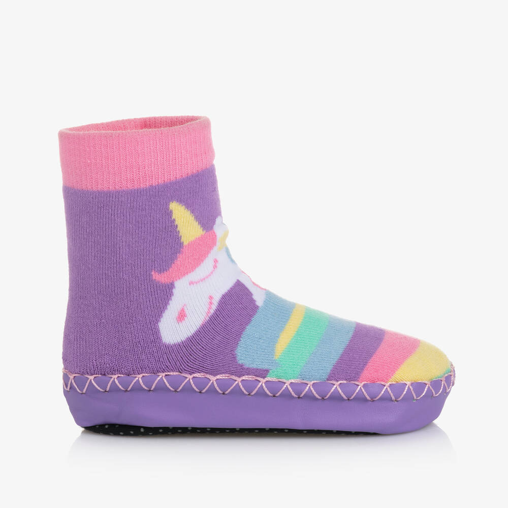 Playshoes - Girls Purple Unicorn Slipper Socks | Childrensalon