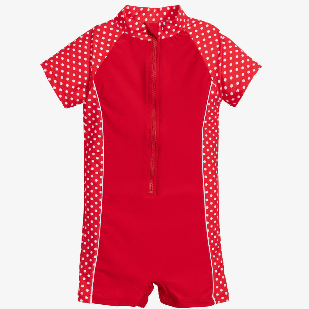 Playshoes - Girls Red Polka Dot Sun Suit (UPF50+) | Childrensalon
