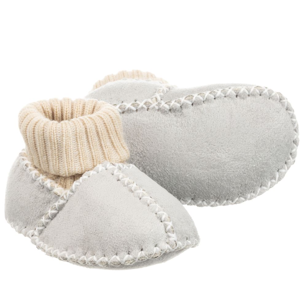 Playshoes Babies' Grey Wool-lined Slippers In White