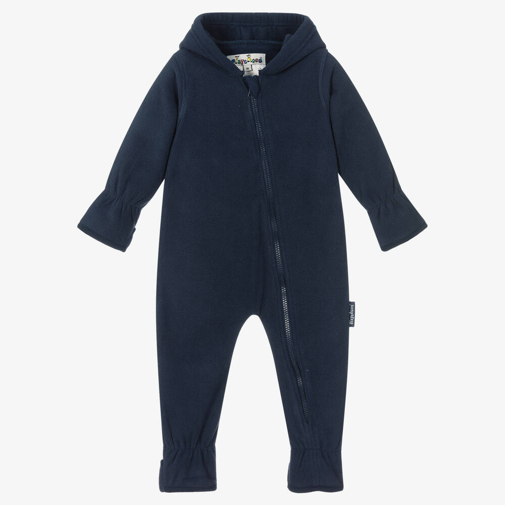 Playshoes - Navy Blue Fleece Baby Pramsuit | Childrensalon