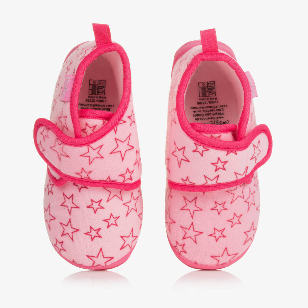 Playshoes - Chaussons en velours roses à étoiles  | Childrensalon
