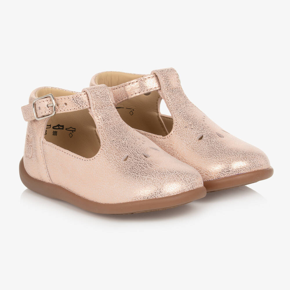 Pom d'Api - Baby Girls Rose Gold Leather First Walkers | Childrensalon