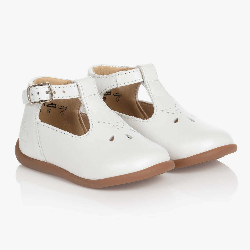 Pom d'Api - Baby Girls White Leather First Walkers | Childrensalon