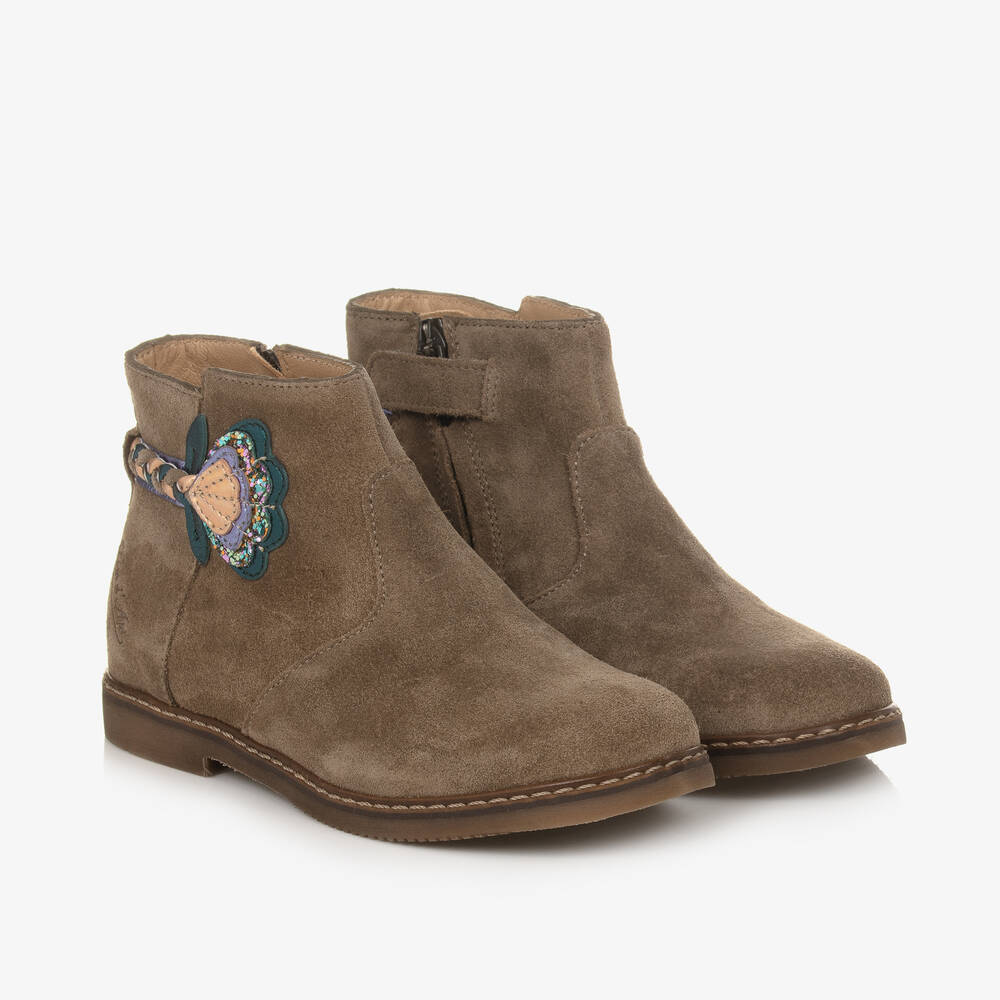 Pom d'Api - Girls Brown Suede Leather Boots | Childrensalon